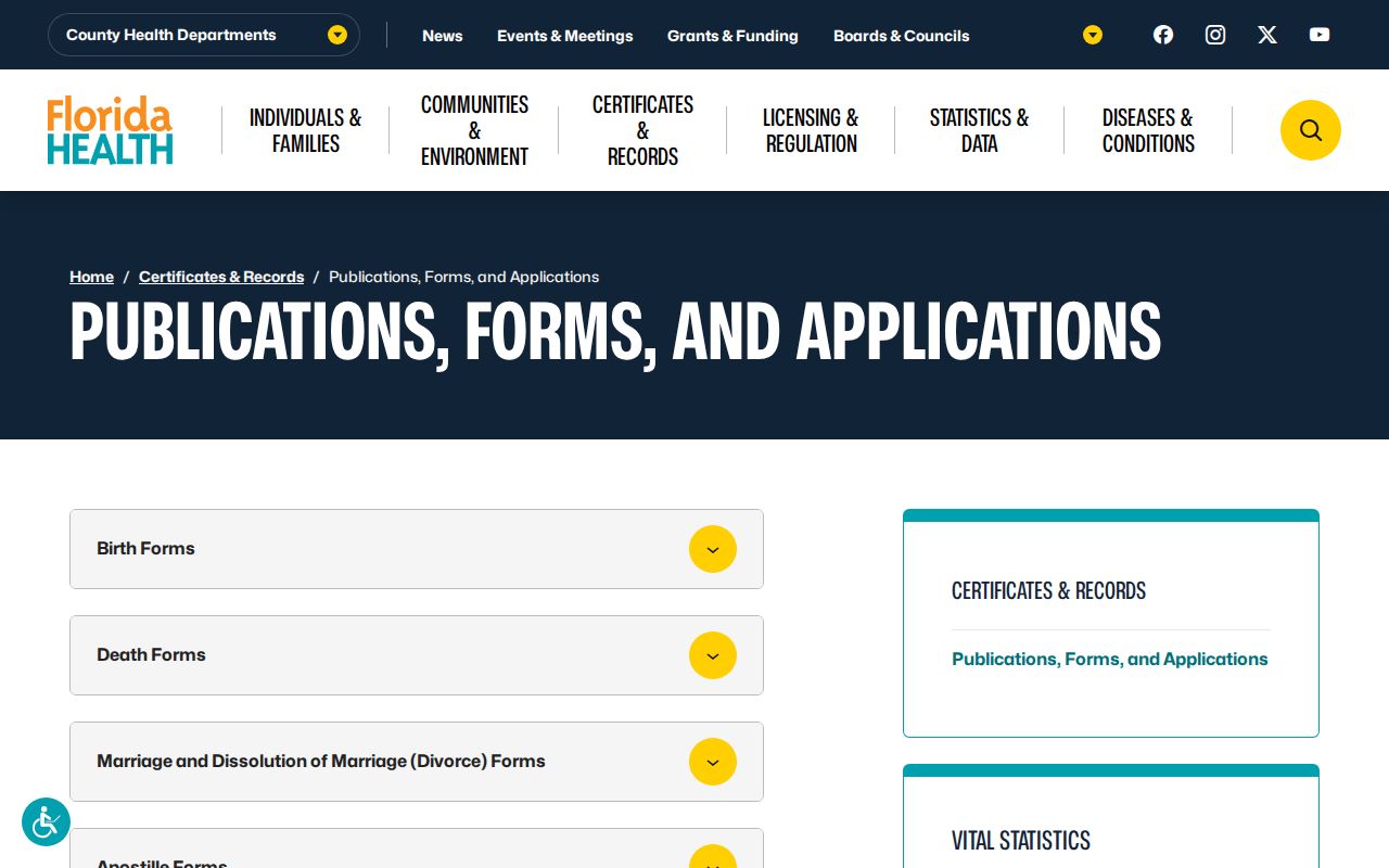Florida vital record forms for Volusia County city directory family research