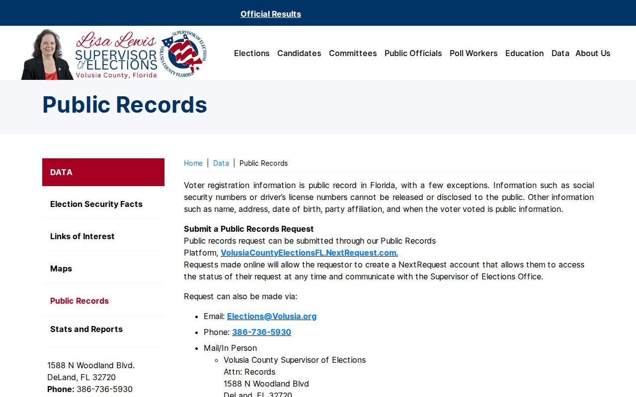 Volusia County residents directory voter records request