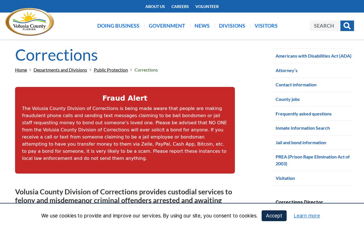 Volusia County previous residents corrections information
