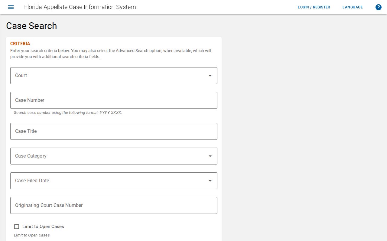 Volusia County resident lookup using the Florida ACIS appellate case form