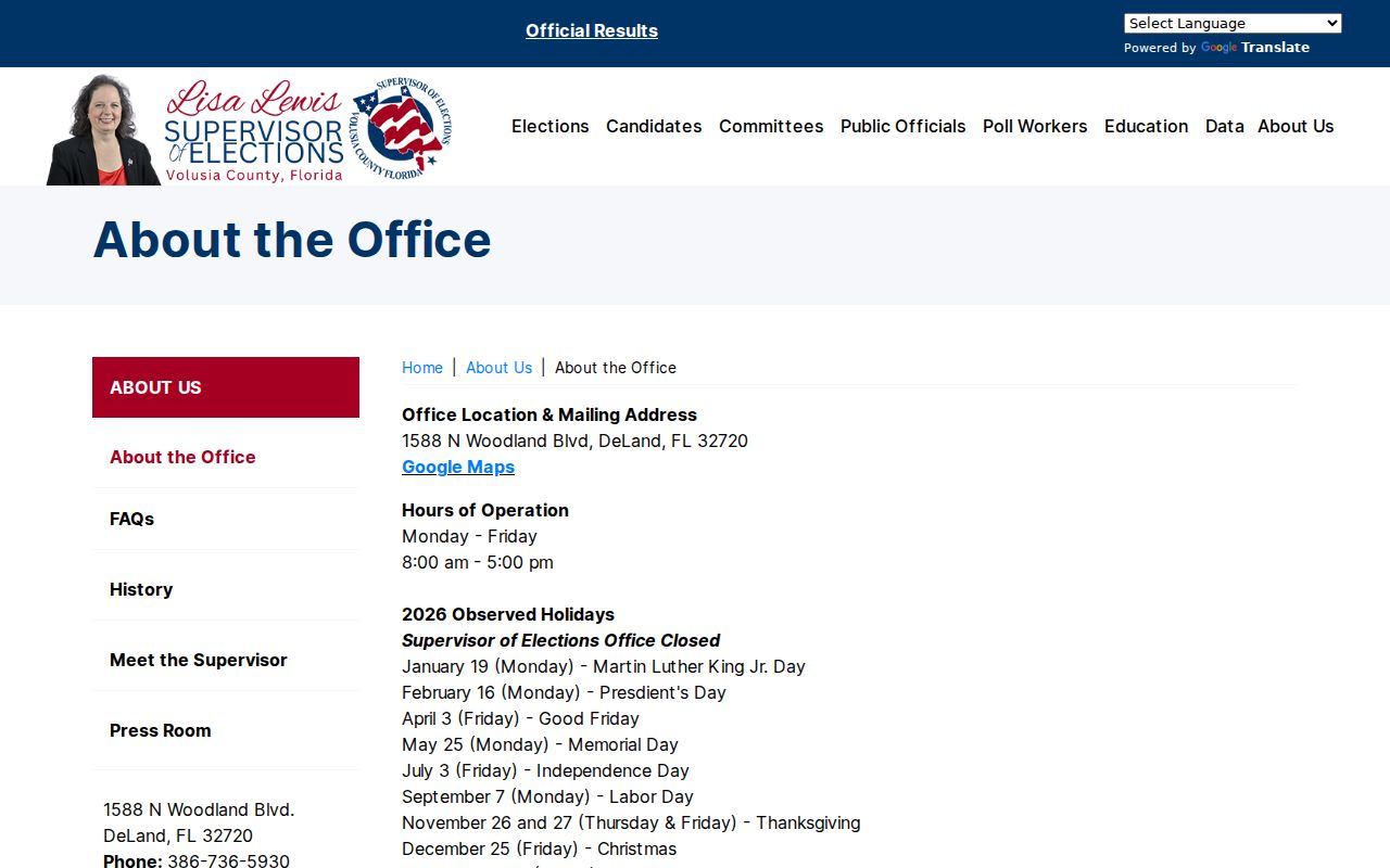 Volusia County ZIP code directory Elections contact page